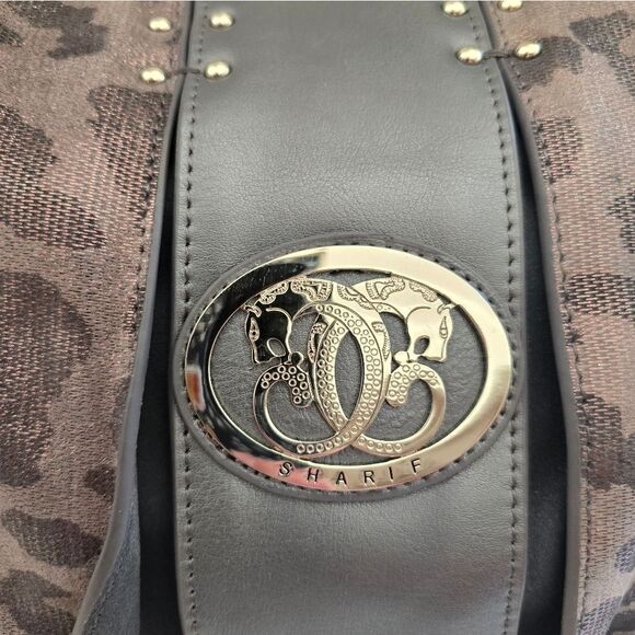 Vintage RARE Sharif Black and Gray Shoulder Bag with Metallic Emblem - Picture 3 of 16